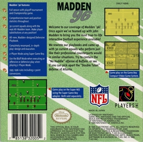Madden 96 - Box - Back (North America) - 1035x1024