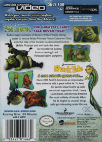 Game Boy Advance Video: Shrek + Shark Tale - Box - Back (North America) - 862x1200