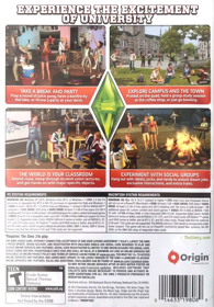The Sims 3: University Life - Box - Back (North America) - 976x1402