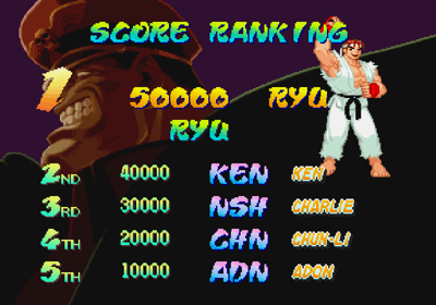 Street Fighter Alpha: Warriors' Dreams - Screenshot - High Scores (World) - 640x448