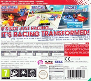 Sonic & All-Stars Racing Transformed - Box - Back (Europe) - 757x680
