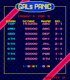 Gals Panic - Screenshot - High Scores (World) - 224x256