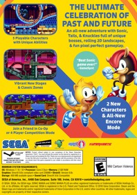Sonic Mania - Fanart - Box - Back (North America) - 1508x2138