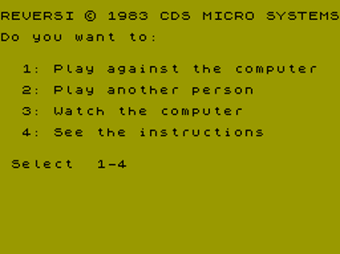 Reversi (CDS Microsystems) - Screenshot - Game Select (Europe) - 256x192