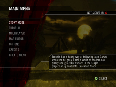 Far Cry Instincts: Evolution - Screenshot - Game Select (World) - 640x480