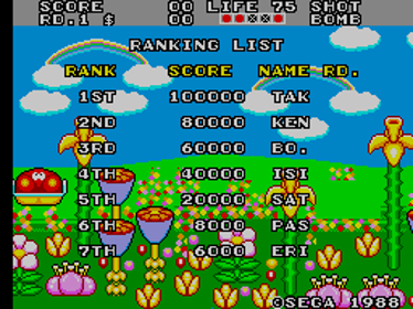 Fantasy Zone II: The Tears of Opa-Opa - Screenshot - High Scores (World) - 256x192