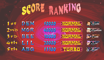 Vampire Savior: The Lord of Vampire - Screenshot - High Scores (World) - 384x224