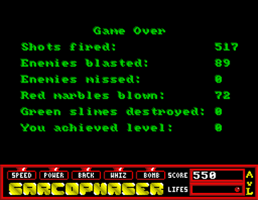 Sarcophaser - Screenshot - Game Over (Europe) - 256x198