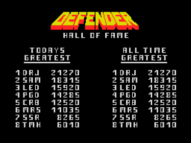 Defender - Screenshot - High Scores (Europe) - 512x384