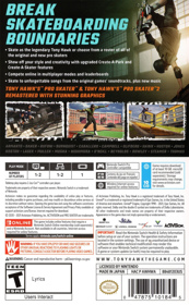 Tony Hawk's Pro Skater 1 + 2 - Box - Back (North America) - 1000x1616