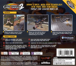 Tony Hawk's Pro Skater 2 - Box - Back (North America) - 755x650
