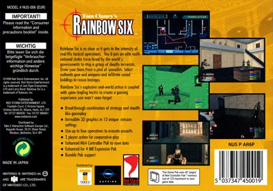 Tom Clancy's Rainbow Six - Box - Back - Reconstructed (Europe) - 1493x1045