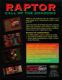Raptor: Call of the Shadows - Box - Back (Spain) - 628x800