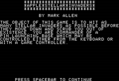 Apple Stellar Invaders - Screenshot - Game Title (North America) - 560x384