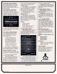 Atari Football II - Advertisement Flyer - Back (North America) - 850x1101