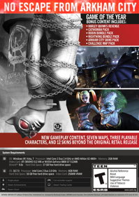 Batman: Arkham City: Game of the Year Edition - Box - Back (North America) - 1063x1500