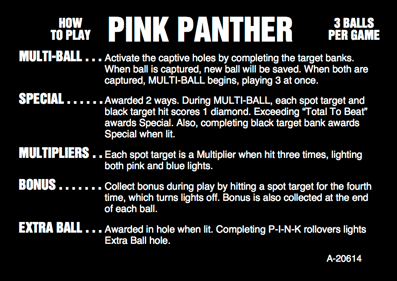 Pink Panther - Arcade - Controls Information (World) - 888x628