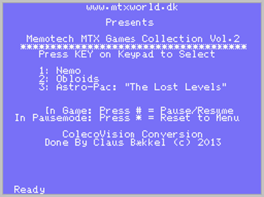 Memotech MTX Series Games Collection Vol.2 - Screenshot - Game Select (World) - 256x192