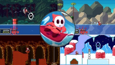 Shy Guy Surfing - Fanart - Background (World) - 686x386