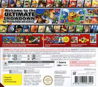 Super Smash Bros. for Nintendo 3DS - Box - Back (Australia) - 904x800