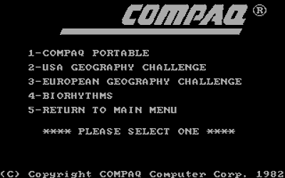 Compaq-DOS (included games) - Screenshot - Game Select (World) - 320x200