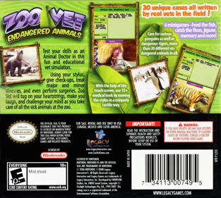 Zoo Vet: Endangered Animals - Box - Back (North America) - 1090x978