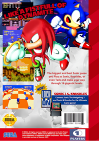 Sonic & Knuckles / Sonic the Hedgehog 3 - Box - Back (North America) - 730x1032