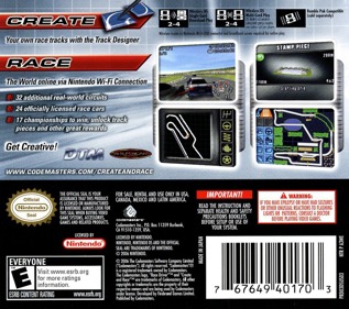 Race Driver: Create & Race - Box - Back (North America) - 768x680