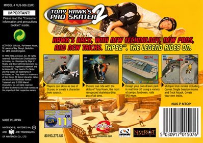 Tony Hawk's Pro Skater 2 - Box - Back - Reconstructed (Europe) - 1493x1053