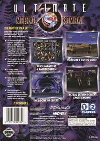 Ultimate Mortal Kombat 3 - Box - Back (North America) - 909x1280