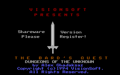 The Bard's Quest: Dungeons of the Unknown - Screenshot - Game Title (World) - 320x200