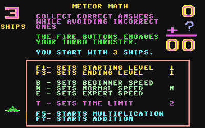 Meteor Math (Compute! Publications) - Screenshot - Game Select (World) - 320x200