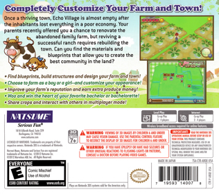 Harvest Moon 3D: A New Beginning - Box - Back (North America) - 1400x1242