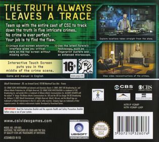 CSI: Dark Motives - Box - Back (Europe) - 895x800