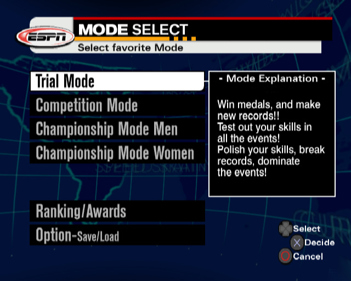 ESPN International Winter Sports 2002 - Screenshot - Game Select (World) - 640x512