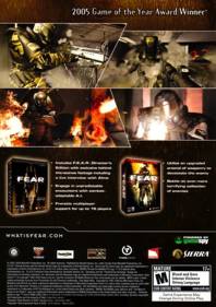 F.E.A.R.: Gold Edition - Box - Back (North America) - 640x908