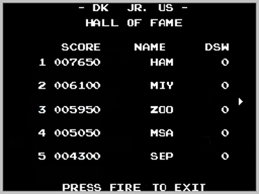 DK Jr. Arcade - Screenshot - High Scores (World) - 256x192