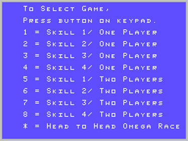 Omega Race - Screenshot - Game Select (World) - 256x192