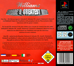 Williams Arcade's Greatest Hits - Box - Back (Europe) - 765x680