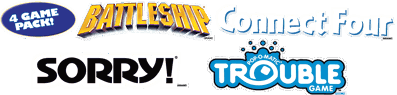 4 Game Pack!: Battleship/Connect Four/Sorry!/Trouble - Clear Logo (North America) - 1699x407