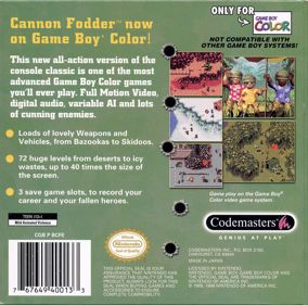 Cannon Fodder - Box - Back (North America) - 809x800