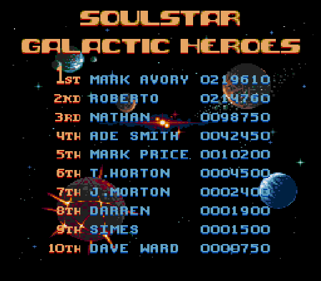 Soulstar - Screenshot - High Scores (World) - 512x448
