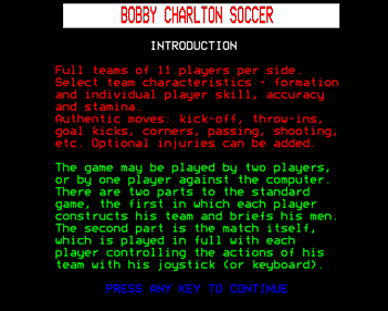 Bobby Charlton Soccer - Screenshot - Game Title (United Kingdom) - 640x512