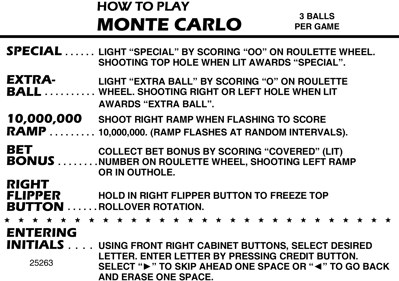 Monte Carlo (Gottlieb) - Arcade - Controls Information (World) - 1782x1256