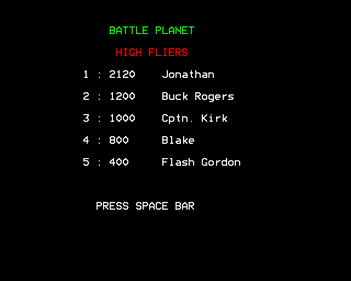 Battle Planet - Screenshot - High Scores (United Kingdom) - 640x512
