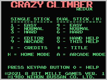 Crazy Climber Redux - Screenshot - Game Select (World) - 256x192