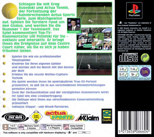 Actua Tennis - Box - Back (Germany) - 765x680