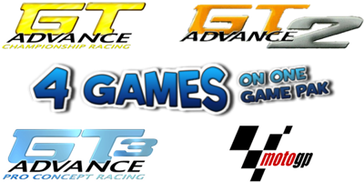 4 Games on One Game Pak: GT Advance / GT Advance 2 / GT Advance 3 / MotoGP - Clear Logo (North America) - 600x300