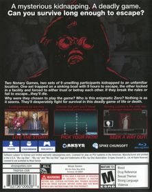 Zero Escape: The Nonary Games - Box - Back (North America) - 634x800