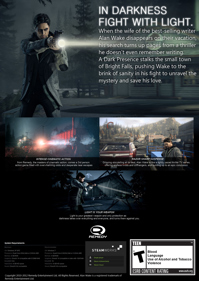 Alan Wake Remastered - Box - Back (World) - 1063x1500